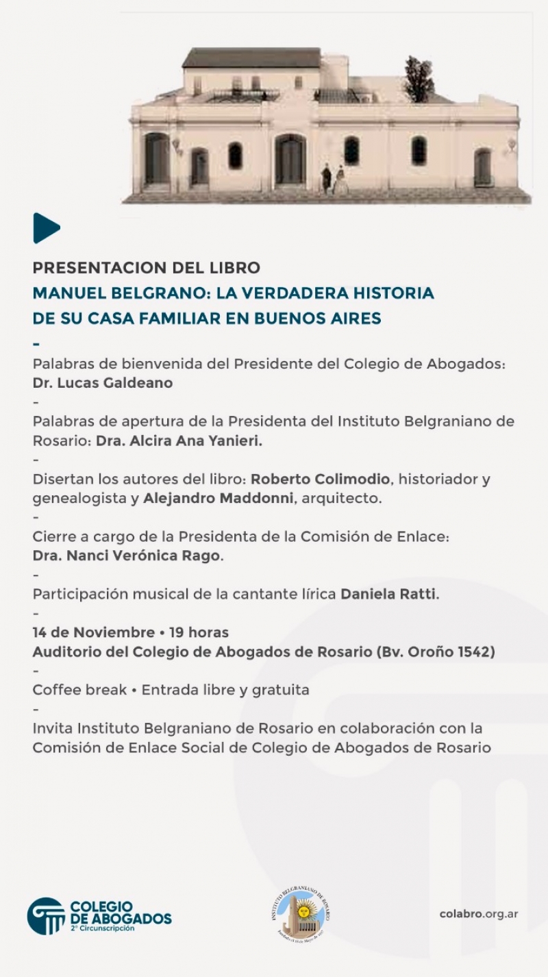 Presentación del Libro Manuel Belgrano: La verdadera historia de su casa familiar en Buenos Aires - 14/11/2022